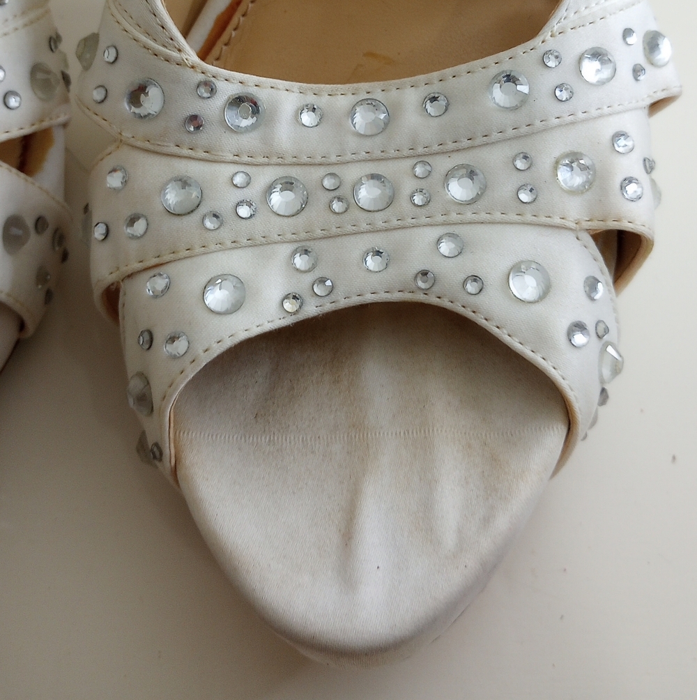 Gianni Bini White Peep-Toe Heels with Rhinestones - Picture 5 of 6
